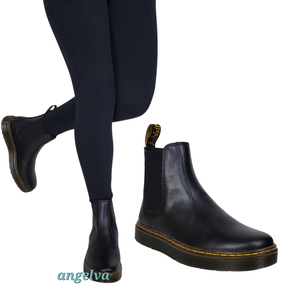New Dr Martens Dorrian womens leather Chelsea boots black pull on classic gothic